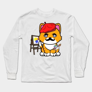 Cute Orange cat is a painter Long Sleeve T-Shirt